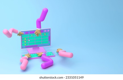 hands working with graphic design software 3D illustration