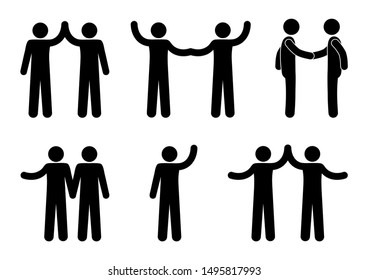 Handshake Icon, Stick Figure Man, People Hold Hands, Human Silhouette, Stickman Pictogram