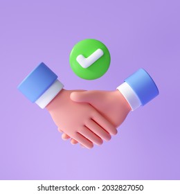 Handshake icon, symbol. Handshake of business partners with Successful deal. 3d render illustration