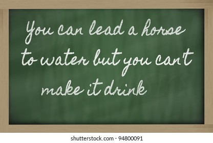 Handwriting Blackboard Writings - You Can Lead A Horse To Water But You Can't  Make It Drink