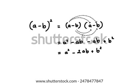 Handwriting mathematics formula about basic algebra. Algebraic identities quadratic equation.