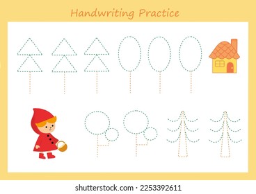 Handwriting practice sheet. Basic writing. Educational game for children. Learning basic geometric shapes.