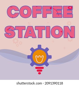 Handwriting text Coffee Station. Word for a small, informal restaurant that typically serves hot drinks Illuminated Light Bulb With Gear Shell Showing Technology Ideas. - Powered by Shutterstock