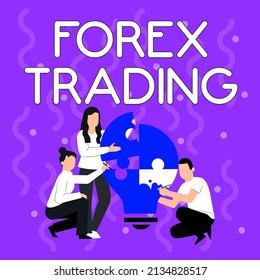 Handwriting text Forex Trading. Conceptual photo exchange of currencies between two or more countries Employee Drawing Helping Each Other Building Light Bulb Jigsaw Puzzle.