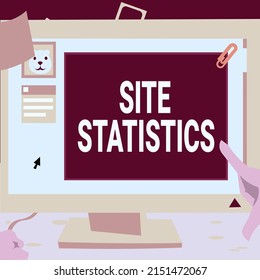 Handwriting Text Site Statistics. Word For Measurement Of Behavior Of Visitors To Certain Website Hand Touching Desktop Inside Web Browser Showing Recent Technology.