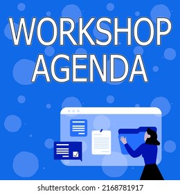 Handwriting text Workshop Agenda. Business overview helps you to ensure that your place stays on schedule Woman Arranging Browser History, Editing Organizing Online Files, - Powered by Shutterstock