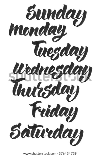 Handwritten Days Week Monday Tuesday Wednesday Stock Illustration 376434739 