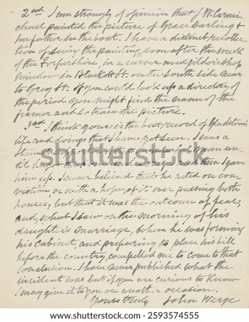 A handwritten letter with cursive script. The letter features elegant cursive writing, showcasing a classic style. The cursive text is neatly aligned on the page. Vintage ephemera element.