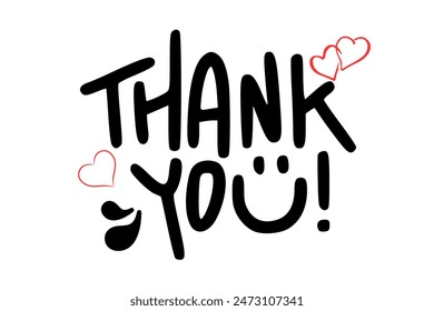 Handwritten Thank You Note with Hearts Illustration Hand Drawn Thank You Sign with Hearts - Powered by Shutterstock