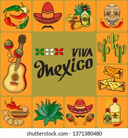 Hand Drawn Mexican Icons Stock Vector (Royalty Free) 202994944