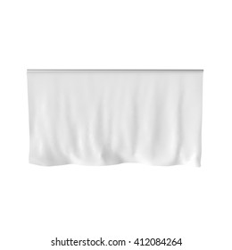 Hang Down White Blank Cloth Banner Isolated On White Background. 3D Illustration