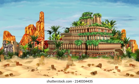 Hanging Gardens Of Babylon.3d Illustration.