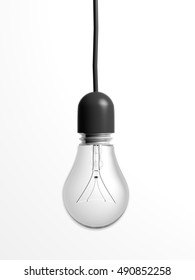 Hanging Light Bulb Off, Isolated On White Background. 3d Illustration