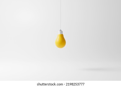 Hanging Light Bulb Yellow Standing On White Background. Concept Of Creative Idea And Innovation. 3d Render Illustration