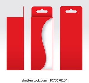 Hanging Red Box window cut out Packaging Template blank, Empty Box red Cardboard, Gift Boxes red kraft Package Carton, Premium red box empty (illustration) - Shutterstock ID 1073698184