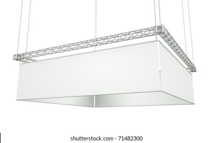 Hanging Tradeshow Banner Against A White Background. 3D Render.