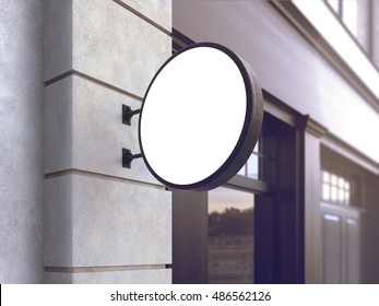 Hanging Wall Sign Mockup, Round Billboard, Stock Image, 3d Rendering Signboard