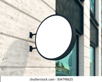 Hanging Wall Sign Mockup, Round Billboard, Stock Image, Classic Building, 3d Rendering