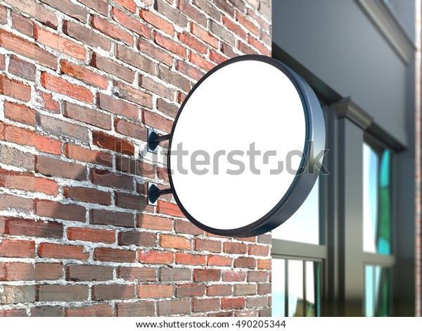 壁のサインモック レンガ壁の丸い看板 ストックイメージ 3dレンダリング看板 のイラスト素材