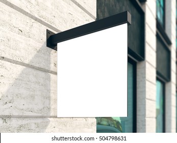 Hanging Wall Sign Mockup, Square Billboard, Stock Image, Classic Building, 3d Rendering