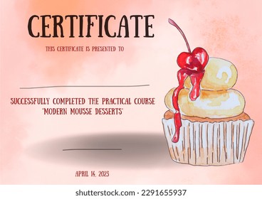 hank you certificate template. Certificate of Completion of Culinary Courses. Cooking. Cakes. Bakery. Clean modern watercolor certificate. Certificate border template with watercolor pattern - Powered by Shutterstock