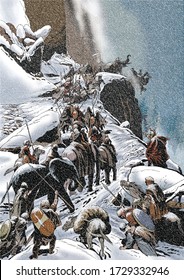 Hannibal Crosses The Alps With Elephants During A Snowstorm During The Second Punic War