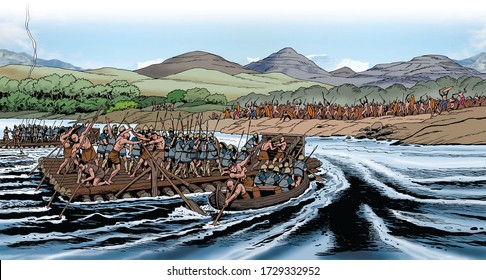 Hannibal Crosses The Rhone River During The Second Punic War