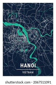 Hanoi Blue Dark City Map