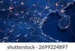 Hanoi map big data visualization. Futuristic map infographic of city in Vietnam. Visual map data complexity in modern blue and orange colors. 3D Illustration