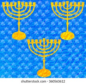 HANUKKAH 2023 Hanukkah 75th Gold Menorah Candlestick On Blue David's Stars Background, Menorah Dreidel Hannukah Chanukah Hanuka Hanukkah Candles Christmas, Kwanzaa, Birthday Jewish Hanukkah Wallpaper