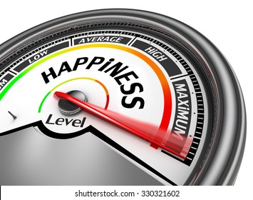 Happiness Level Conceptual Meter Indicate Maximum, Isolated On White Background