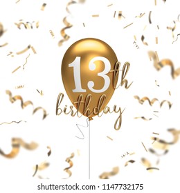 Happy 13th birthday gold balloon greeting background. 3D Rendering - Shutterstock ID 1147732175