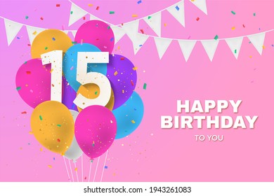 Happy 15th Birthday Balloons Greeting Card Stock Illustration ...