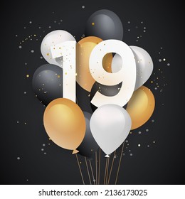 Happy 19th birthday balloons greeting card background. 19 years anniversary. 19th celebrating with confetti."Illustration stock"
