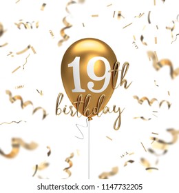 Happy 19th birthday gold balloon greeting background. 3D Rendering - Shutterstock ID 1147732205