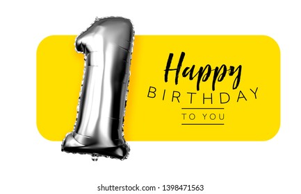 Happy 1st Birthday Yellow Greeting Background. 3D Rendering