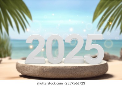 Happy 2025 New Year at beach party - Powered by Shutterstock