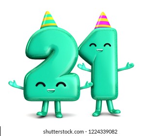 Happy 21st Birthday cute party character with hat. 3D Rendering - Powered by Shutterstock