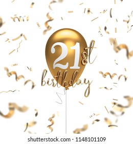 Happy 21st Birthday Gold Balloon Greeting Background. 3D Rendering