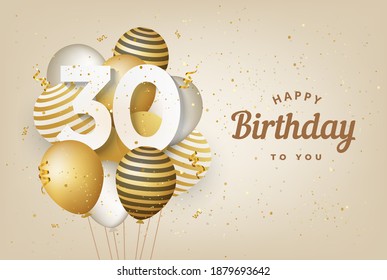 Happy 30th Birthday Gold Balloons Greeting Stock Illustration ...
