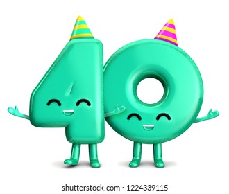 Happy 40th Birthday cute party character with hat. 3D Rendering - Powered by Shutterstock