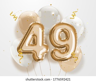 Happy 49th birthday gold foil balloon greeting background. 49 years anniversary logo template- 49th celebrating with confetti. "Illustration 3D" - Powered by Shutterstock