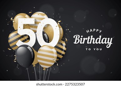 Happy 50th birthday balloons greeting card black background. 50 years anniversary. 50th celebrating with confetti. "Illustration stock" - Powered by Shutterstock