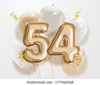 Happy 54th birthday gold foil balloon greeting background. 54 years anniversary logo template- 54th celebrating with confetti. "Illustration 3D"
 - Powered by Shutterstock