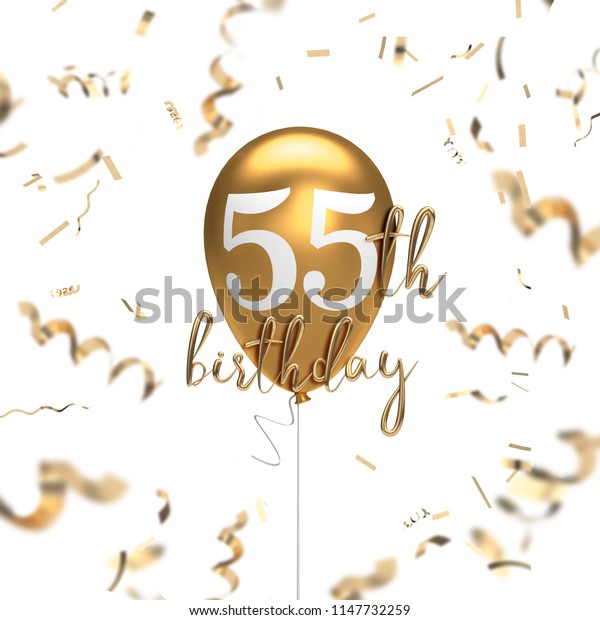 Happy 55th Birthday Gold Balloon Greeting Stock Illustration 1147732259