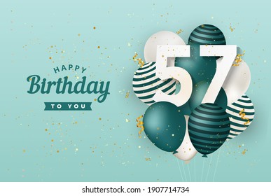 Happy 57th Birthday Green Balloons Greeting Stock Illustration ...