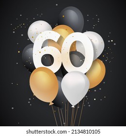 Happy 60th birthday balloons greeting card background. 60 years anniversary. 60th celebrating with confetti. "Illustration stock" - Powered by Shutterstock