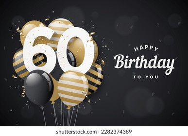 Happy 60th birthday balloons greeting card black background. 60 years anniversary. 60th celebrating with confetti. "Illustration stock" - Powered by Shutterstock