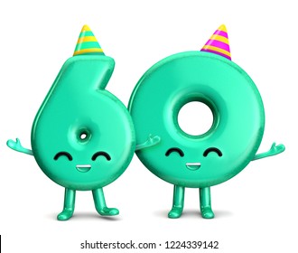 Happy 60th Birthday cute party character with hat. 3D Rendering - Powered by Shutterstock