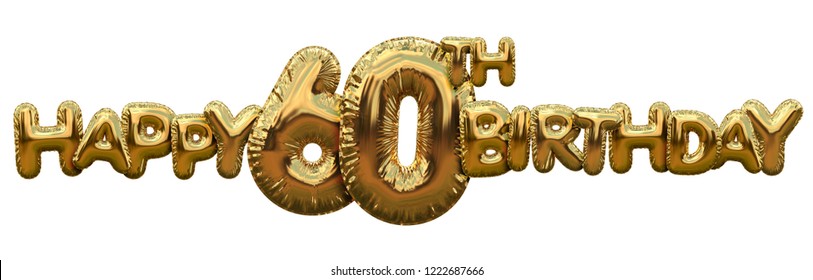 Happy 60th Birthday Gold Foil Balloon Greeting Background. 3D Rendering